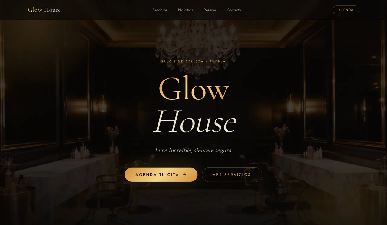 Página de inicio de Glow House, salón de belleza en Puebla