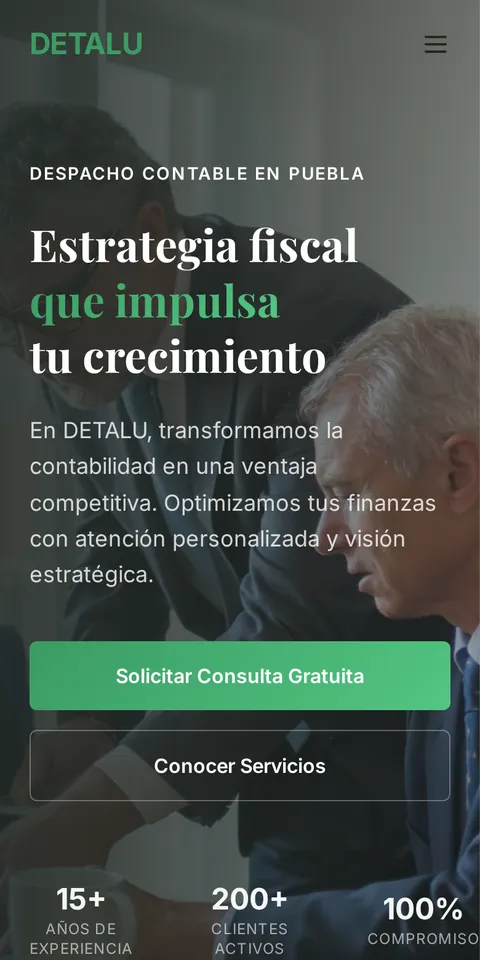 Página de DETALU vista en celular