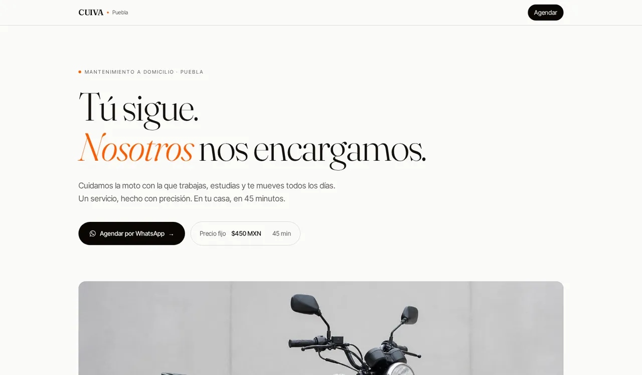 Página de inicio de CUIVA, mantenimiento de motocicletas a domicilio en Puebla